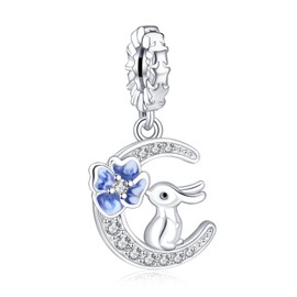 Rimgoris 925 Sterling Silver Charms for Women Bracelets Necklace Green Christmas Tree Women Easter Bunny & Egg Easter Egg Four Leaf Clover Friendship Wife Christmas Snowman Grinch, Silver, Cubic