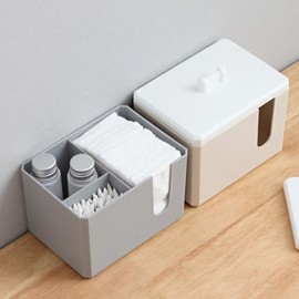 Kiming Cotton Swab Cotton Pad Case Cosmetics Makeup Accessories Storage - White Gray / 키밍 면봉 화장솜 케이스 화장품 메이크업 소품수납 - 화이트그레이
