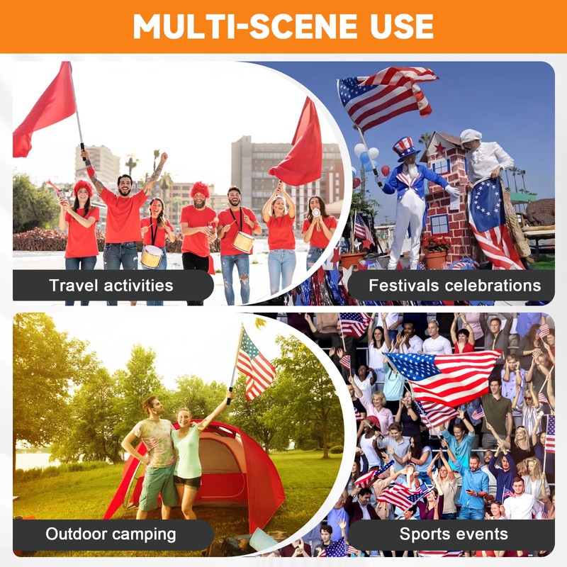 Telescopic Portable Handheld Flag Pole and 3'x5' American US Flag