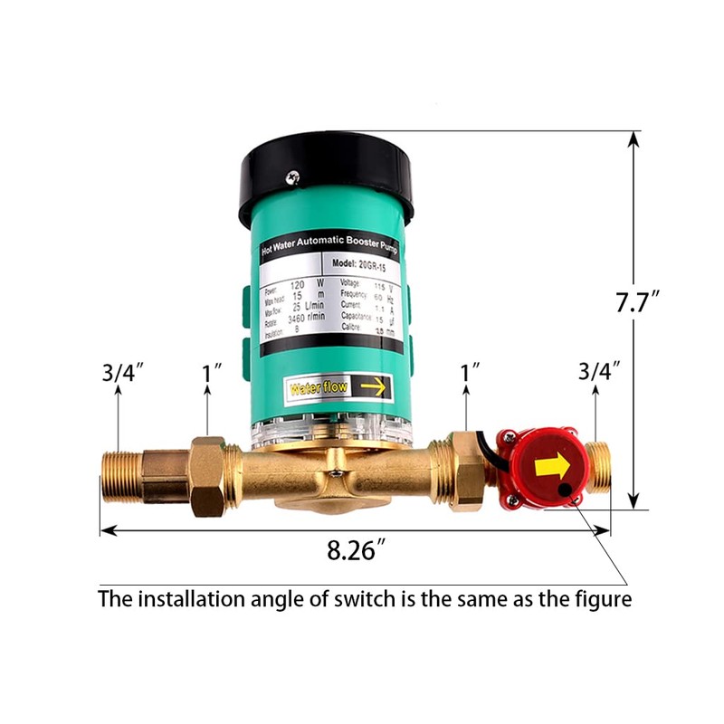 SHYLIYU Automatic Water Pressure Booster Pump Max.H 49ft Max.Flow7GPM Shower