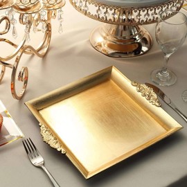 TABLECLOTHSFACTORY 2 PCS - Gold 10" Square Decorative Plastic Serving Trays With Embossed Rims For Wedding Birthday Party