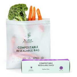 100% Certified Compostable Gallon Bags (30 Counts), Resealable BioBased, Leak Proof And Freezer Safe, Extra Strength Storage, Also Available Gallon, Snack and Sandwich Size Bags (Gallon)