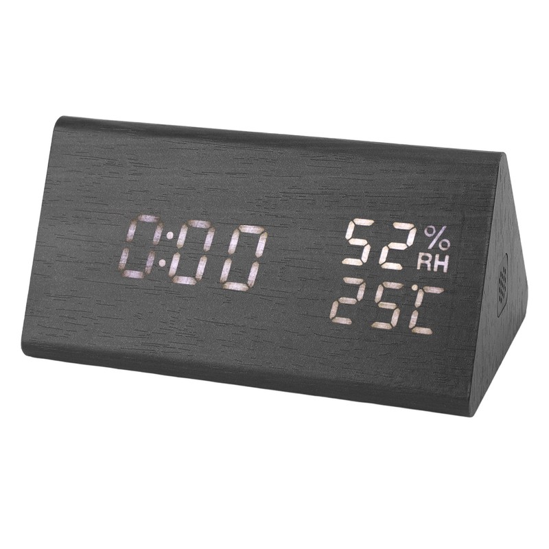 Wooden Digital Alarm Clocks LED Display Temperature Humidity Alarm Clocks