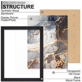 Fxojyvo Engineered Wood 27x40 Frame, Black Picture Frame for 27 x 40 Inch Poster Puzzle Photo, Light Weight 27 by 40 Poster Frame with Wood-grain for Wall - 1 Pack/Black/27 x40