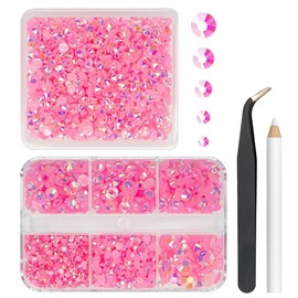 qiipii 2 Boxes 3060PCS Dark Pink AB Resin Rhinestones for Crafting 2mm 3mm 4mm 5mm 6mm Flatback Jelly Stones Non-Hotfix Diamonds Crystals Gems for Nails Face Eyes Makeup Tumblers Bottles DIY Crafts