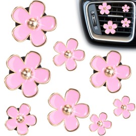 Blumen Lüftung Clip mit 4 Duft Wattepads Auto Lufterfrischer Clip Gänseblümchen Auto-Dekorationszubehör für Auto 8St Rosa
