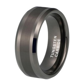 TUTISS 8mm Gunmetal Tungsten Rings for Men Women Fashion Engagement Wedding Bands Matte Polished Finish Beveled Edges Comfort Fit Size 7