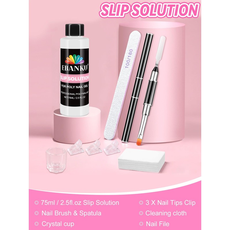 EBANKU Poly Gel Slip Solution Kit - 75ml Anti-Stick Nail