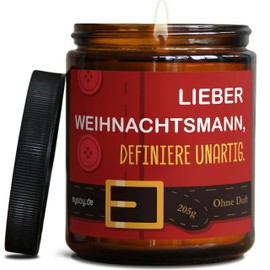 Originelle Weihnachts Duftkerze mit Spruch zu Weihnachten | Handgemacht in Berlin | In Geschenkbox | Witzige & Freche Weihnachts Geschenk Kerze Familie Lehrer Idee Tischdeko |Ohne Duft