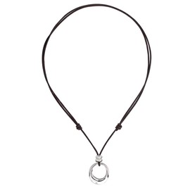 Beau Soleil Jewelry Jewellery Necklace Leather Necklace Adjustable Length for Women with Solid Ring Pendant, Leather, No Gemstone