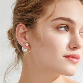 HUGE SWAN Elegant Double Sided Pearl Earrings Double Sided Ball 925 Sterling Silver Big Colorful Pearls Stud with 8mm and 14mm/16mm Pearl Earring for Women Girl