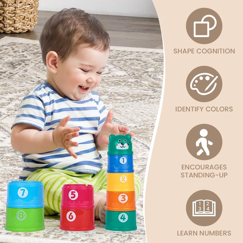 HAGOT 9 Piece Baby Stacking Cups Toy, Learning Toys for