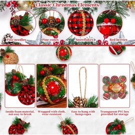 KAHEIGN 9 x Christmas Baubles, 8 cm Large Hessian Christmas Baubles, Shatterproof Christmas Baubles for Hanging, for Christmas Tree, Home, Christmas Party Decoration