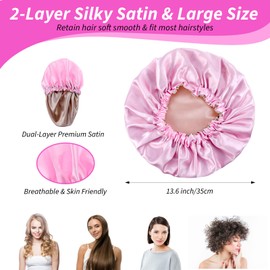 2 PCS Silk Sleeping Bonnets Double Sided Silk Bonnet Satin Bonnet for Sleeping Curly Double Layer Hair Bonnets for Curly Braids Hair for Women Sleep Cap (Blue Pink)