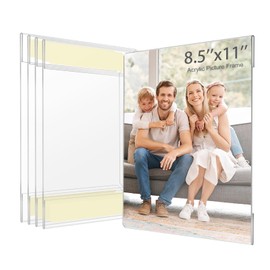 8.5x11 Acrylic Picture Frame, Clear Frameless Photo Frame for Wall Mount, No Drilling Picture Frames with Tape, Pack of 5 Floating Hanging Picture Frames for Home, School, Office