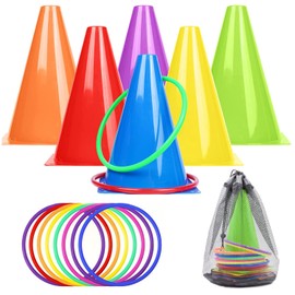 3 in 1 Toss Game Set Hoops and Cones with Bean Bags Training Game for Indoor Outdoor Activity Birthday Party Supplies for Kids Children & Adults - 17Pcs (Multicolor)