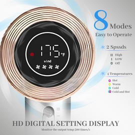 Hair Dryer, Quick Fast Drying 160000 RPM High Speed Ionic Blow Dryer, 2 Speeds & 4 Temps Hair Dryers with HD Display, Low Noise Hair Dryer with Magnetic Nozzle & Diffuser for Home Travel Salon