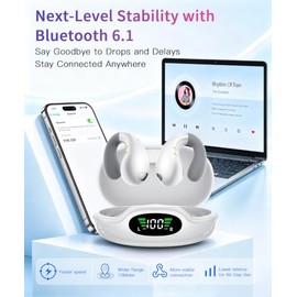 Auriculares de oreja ultra abiertos mejorados, ligeros y cómodos, inalámbricos de conducción ósea, ajuste seguro y llamadas claras alimentadas por IA,