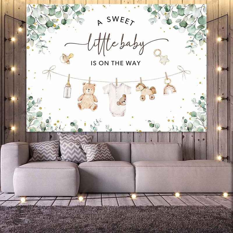 Joliaco Clothes Baby Shower Backdrop Green Eucalyptus Baby Shower Background