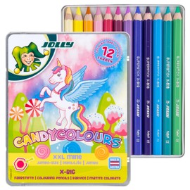 JOLLY X-BIG Candy Colours 12 Colours Extra Thick and Shatterproof 6.4mm Lead Set Only for Beginners