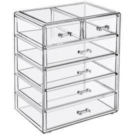 Sorbus Acrylic Makeup Organizer Set, 6-Drawer Vanity & Countertop Cosmetic Storage with Small & Wide Drawers, Clear Makeup Storage for Brushes, Lipsticks, Jewelry – Holiday Gift for Women & Teens