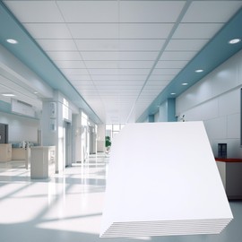 Trimold White Smooth Drop Ceiling Tiles, Easy Drop-in Installation PVC Panels, Waterproof, Reusable & Fire-Rated, No Sag and Breakage, 10-Pack of 2ft x 4ft Cover 80 Sq.Ft