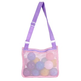 GLADFRESIT Mesh Beach Bag,Shell Net Tote for Seashell Collecting and Beach Accessories (Pink Purple Band)