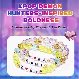 AICase for Kpop Demon Hunters Merch Rumi Zoey Mira Inspired Crystal Bracelets 3 Pcs Stackable Stretch Friendship Beaded Bracelets for Huntrix k_pop Merchandise Jewelry Gifts for Fans_3082