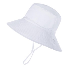 Baby Sun Hat Toddler Beach Summer Hats UPF 50+ for Baby Girl Boy Adjustable Cap White 0-6 Months
