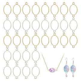 CHGCRAFT 32 Pcs 2 Color Oval Open Blank Connector Alloy Open Bezels Open Back Bezel Pendants Hollow Frame Charms for DIY UV Resin DIY Jewelry Earring Making