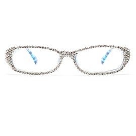 ICARA Bling Rhinestone Reading Glasses Fashion Ladies Readers Spring Hinge with Pattern Print Eyeglasses for Women (white, 3, x)