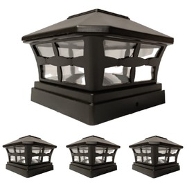 Starry Illuminate 4 Pcs Solar Black Color Square Plastic Post Fence Cap Lights 6X6 Inches 2 Bright SMD LED Bulbs