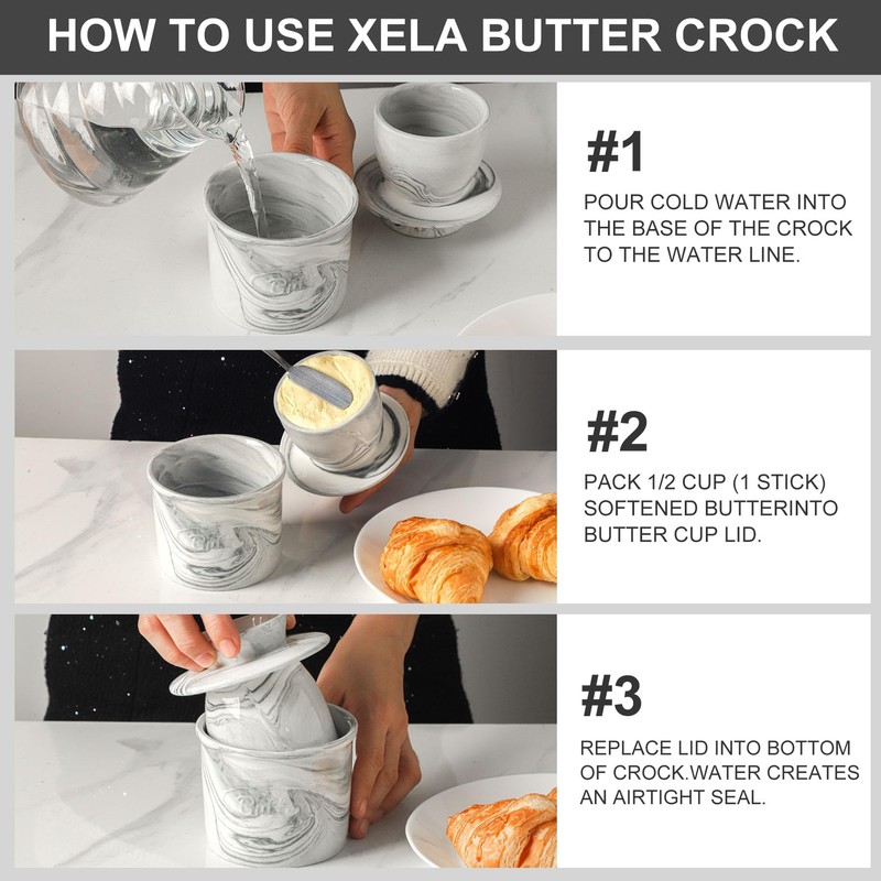 Howise Ceramic Butter Crock, 6 OZ Butter Keeper for Counter,