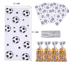 Pack of 100 Football Party Treat Bags Football Bags Gift Bags with 100 Twist Ties Accessories Party Bags for Filling Gifts Children's Birthday Party