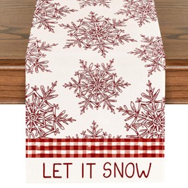 ZCHOMI Christmas Red Snowflakes Table Runner 13x72 Inch Let It Snow Winter Kitchen Dinning Table Decoration for Home Party Decor
