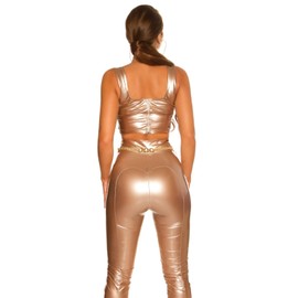 Koucla Top Leather Look Wetlook Crop Top Lacquered Look Tank Top, gold