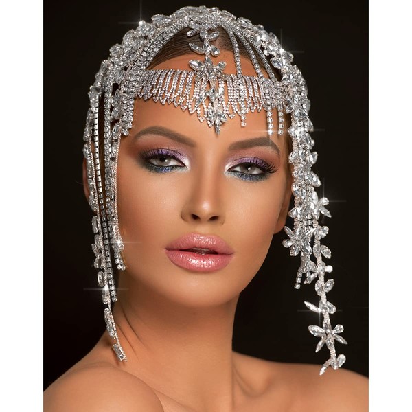 STONEFANS Diadema de plata con diamantes de imitación de los años 20, para novia, para graduación, Gatsby Cleopatra, accesorios para el cabello para disfraz de mujer (plata1)