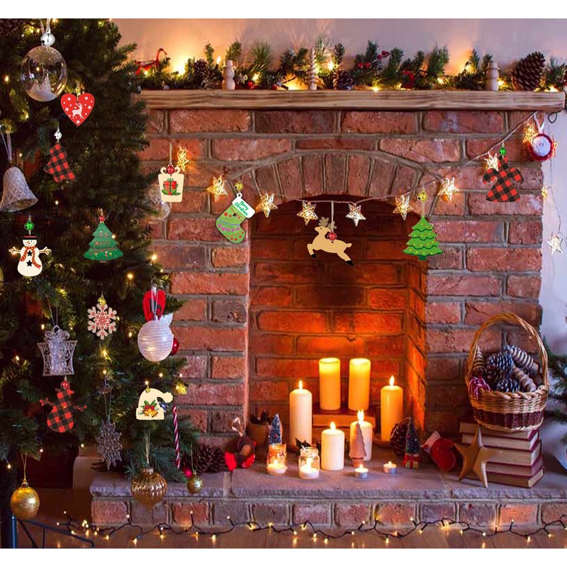 クリスマスオーナメント DIYアートクラフト 未完成の塗装可能な空白の装飾品 木製 50枚セット 10種類 サンタクロース/雪だるま/トナカイ/ベル/クリスマスツリ/ギフト/天使/靴下/雪片/ラブハーツ クリスマスツリー飾り屋内と屋外デコレーション壁掛け 玄関ぶら下げ 子供ギフト