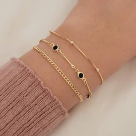 Kyerlyn Gold Bracelets for Women, 14K Gold Jewelry Set for Women Cuban Link Beaded Chain Bracelets 18K Gold Plated CZ Bracelet Pack Gifts for Women