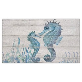 Nogrit Watercolor Ocean Animal Seahorse Under The Sea Rustic Waterproof Door Mat Outdoor Entrance 17x30 Inch Non-Slip Doormat for Beach House Front Door Porch Outdoor Indoor Decorations