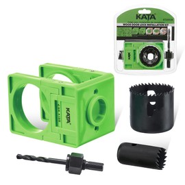 KATA 1-3/8" - 1-3/4" Door Lock Installation Kit with Large Chip-Clearance Slots, Door Lock Hole Saw for Deadbolts and Locksets for Wooden Doors with Guide Template, Carbon Steel, Green