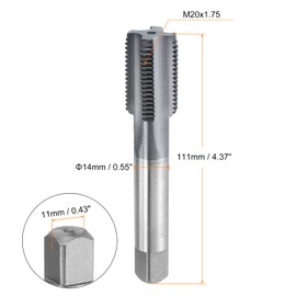 sourcing map M20x1.75 Metric Thread Tap 6542 Cobalt High-Speed Steel TiCN Coated Plug Tap Right Hand Straight Flutes Screw Threading Hand Tap