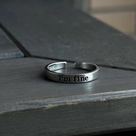 LAIHUARYWA Vintage Inspirational Mantra Ring Couple Ring Silver Band Rings Minimalist Engraved Simple Quote Open Adjustable Distressed Finish Birthday Gift for Friends Freedom Friendship (I'm Fine)
