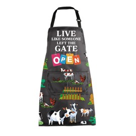 MBMSO Cow Apron with Pockets Cow Inspired Gifts Live Like Someone Left the Gate Open Farm House Kitchen Apron Cow Lovers Gift (Cow Farm Apron-b)