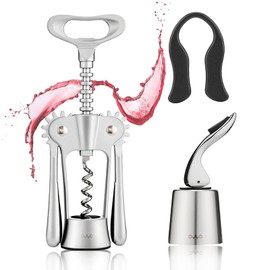 OWO Wine Opener Set Wing Corkscrew with Wine Foil Cutter and Wine Stoppers Used in Kitchen Restaurant Chateau and Bars Stainless Steel Silver