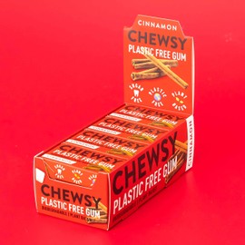 CHEWSY Chewsy Cinnamon | Natural + Plastic-Free Chewing Gum | Sugar-Free + Aspartame-Free | 100% Xylitol + Tooth Friendly | Vegan 15g (Pack of 12, 120 Pieces)