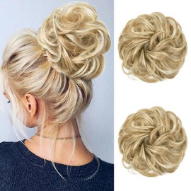 JJstar Pack of 2 Hairpieces with Elastic Band, Bun Hairpiece, Curly Hair Scrunchie with Hair Updo Hairstyles, Hair Extensions, Messy Bun Hairpieces for Women, Girls, Ponytail
