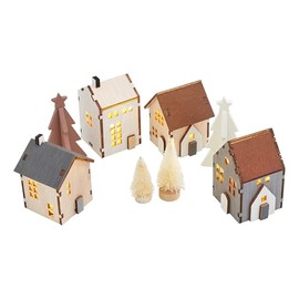 VBS Wooden House Scene, Illuminated, 8 Pieces, 6.5-7.5 cm, Magically designed, Winter Decoration, Crafts, Miniature, Christmas, Wintery, DIY, Wooden House, Lighting, Multi-piece