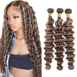 P4613 Bundle Highlight Deep Wave Human Hair Bundles 613 Ombre 3 Bundles 20 20 20 Inch Two Tone Chocolate Brown Mixed With Blonde Deep Curly Bundle Hair Weave