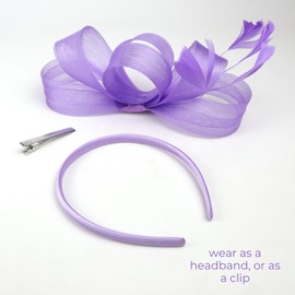 Needzo Purple Fascinator Kentucky Derby Headband for Women, The Oaks, and Tea Party Hair Accessory, Clip Option, One Size